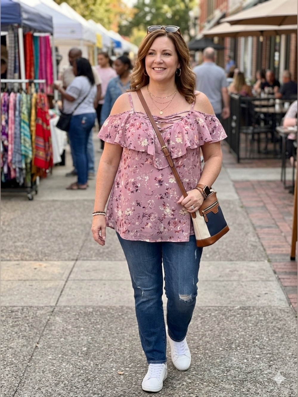 Women’s Floral Lace-Up Ruffle Cold-Shoulder Top Torrid Size  2